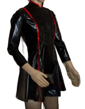 Хит продаж, обтягивающее черное сексуальное платье горничной из ПВХ в красную полоску на заказ