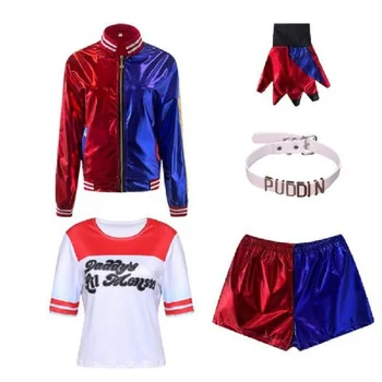 Хэллоуин, Детский костюм для Косплея самоубийц для взрослых, футболка Quinn Squad Harley Monster, куртка, брюки, аксессуары, полный комплект