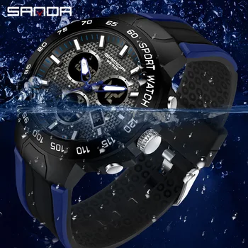 Цифровые часы Sanda для Мужчин с Черным Силиконовым Ремешком, Кварцевые Наручные Часы Montre Homme Luxe Grande Marque Relógios Masculinos 3112