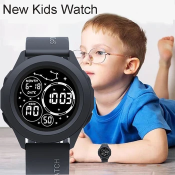 Цифровые часы для мальчиков и девочек, детские электронные наручные часы со светодиодной подсветкой, модные водонепроницаемые спортивные часы, студенческие детские простые часы