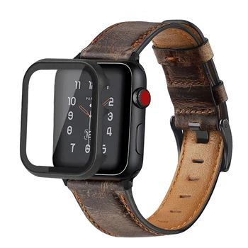 чехол + Ретро ремешок из коровьей кожи для Apple watch band 44 мм 40 мм iWatch band 42 мм 38 мм ремешок для часов браслет Apple watch 5 4 3 44 мм