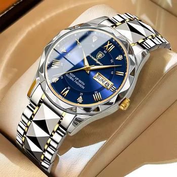 Швейцарские брендовые водонепроницаемые кварцевые часы со светящейся датой недели из нержавеющей стали для мужчин и женщин, деловые подарочные мужские часы Relogio Masculino