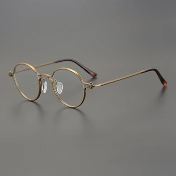 Японская Титановая оправа для очков ручной работы, Ретро Круглые Очки для чтения по рецепту, Мужские и женские суперлегкие очки